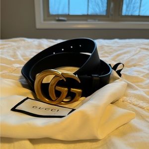 Black Wide Leather Gucci Belt